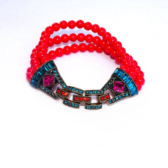 Heidi Daus Necklace & Extender/Bracelet Rhinestone & Faux Coral Bead Multistrand - Picture 12 of 16